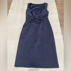 [6] Elie Tahari Dress Silk Blue Sleeveless Scoop Neck Pleat Bodice Sheath